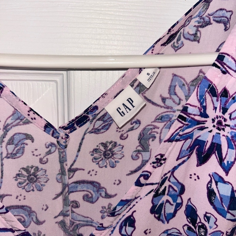 GAP Floral V-Neck Blue & Pink Dress Small - Picture 3 of 3